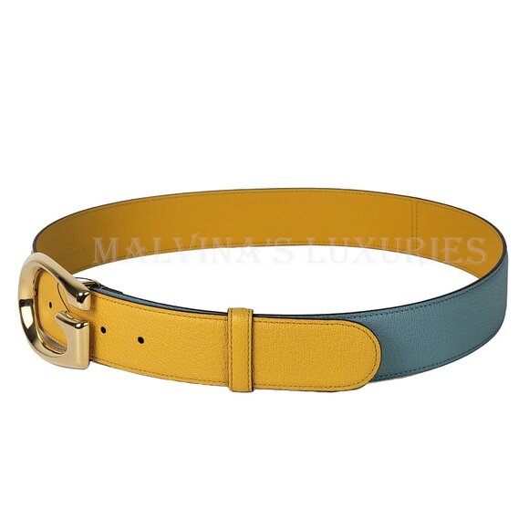 GUCCI BELT 709954 G LOGO BUCKLE TWO TONE LEATHER NEW - Picture 5 of 14